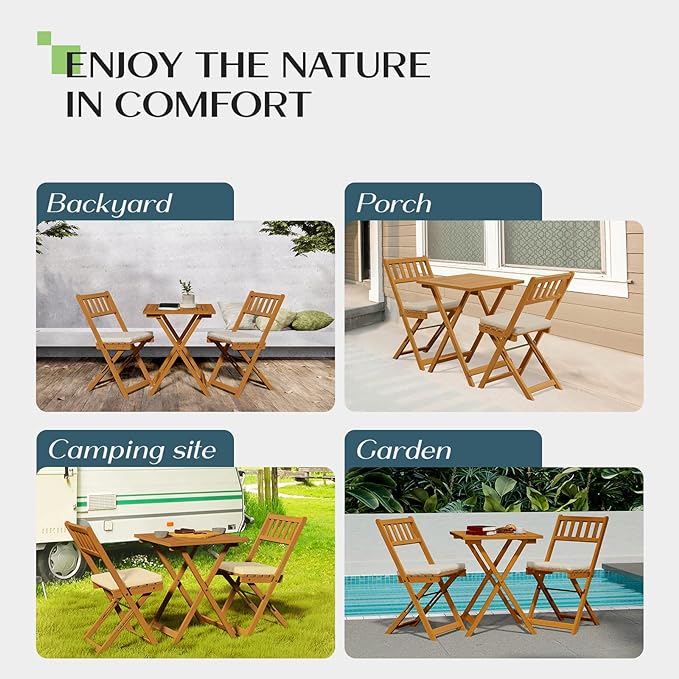 Heavy Duty 400lbs Capacity Patio Bistro Set 3 Piece Outdoor, Folding Chairs w/Cushion, Square Table-Upgrade 2024