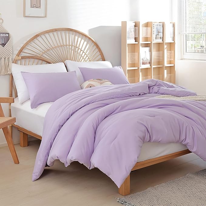 Lavender King Size Comforter Set 3 Piece Soft Microfiber Purple Comforters Set for Women and Girls Purple Lightweight Alternative Comforter for All Season (1 Comforter, 2 Pillowcases)