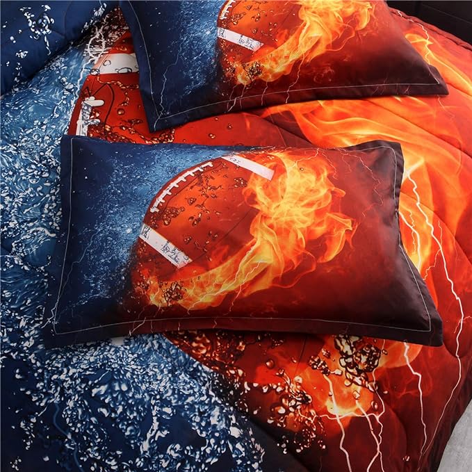 NTBED American Football Comforter Set for Boys Teens,3D Sports Bedding Full Size,Rugby Printed Quilt Sets with 2 Matching Pillow Shams