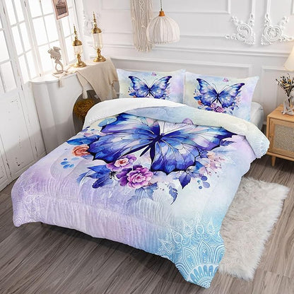 Datura home Kids Comforter Set Butterfly Printed Pattern Bedding Set with 1 Comforter and 2 Pillowcases for Girls Boys Bedroom All Season(Butterfly3 Full)