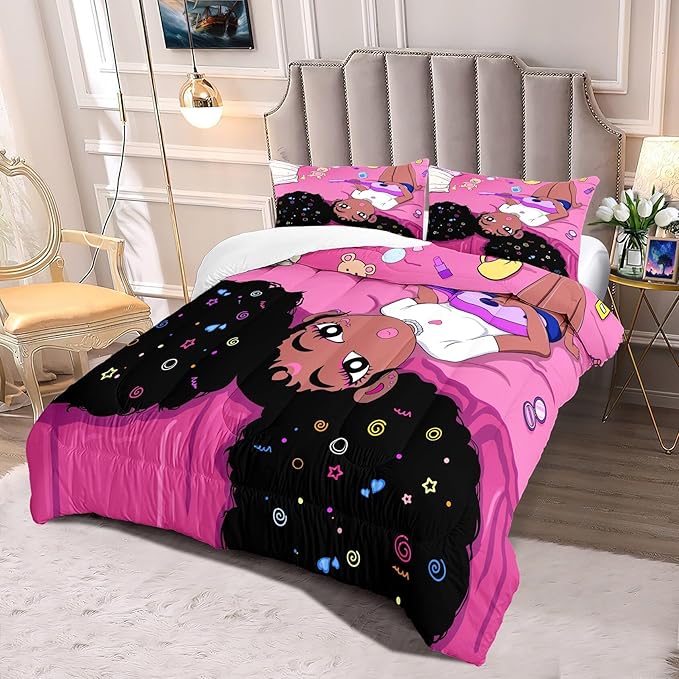 Black Girl Magic Queen Comforter Set - Black African American Girls Queen Bedding Set Princess Queen Comforter Room Decor Black Girl Bedding Sets for Girls Teens, 1 Comforter+2 Pillowcases