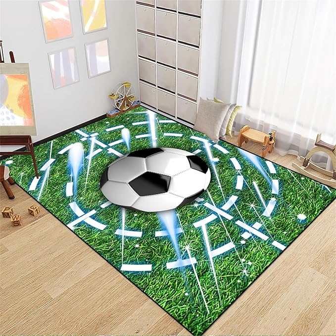 Football Rug for Boys Room - Soccer Rug for Boys Room Football Printed Rug for Kids Room Football Decor for Boys Bedroomsports Ball Doormat for Living Room Bedroom,4'5''×6'