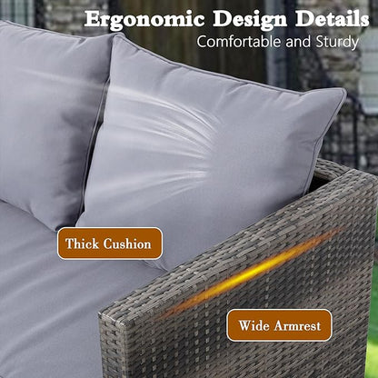 Shintenchi Patio Furniture 4 Pieces Wicker Patio Furniture Sets,Outdoor Wicker Conversation Set Rattan Sectional Sofa with Cushions&Coffee Table for Backyard Porch Garden Poolside Balcony,Gray