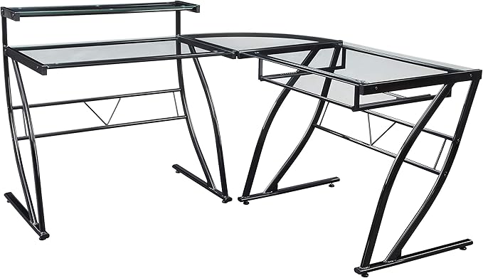 OSP Home Furnishings Constellation L Shaped Home Office Gaming Editing Desk, Black