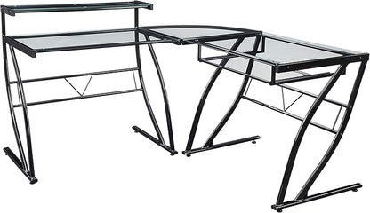 OSP Home Furnishings Constellation L Shaped Home Office Gaming Editing Desk, Black