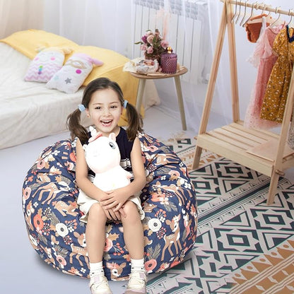 Stuffed Animal Storage Bean Bag Chair Cover, Hold Kids Plush Toys Blankets Towels Beanbag (Cover Only), Canvas Floor Circle Stuff Sit Seat Sofa with YKK Zipper, Large 32", Fawn