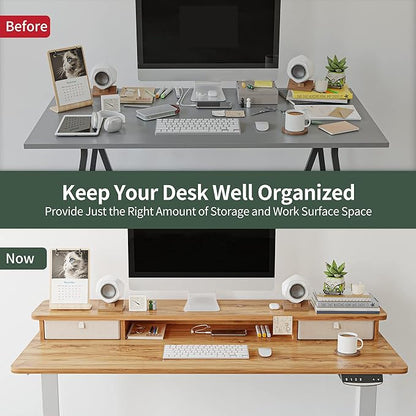 FEZIBO 48 x 24 Inch Height Adjustable Electric Standing Desk with Double Drawer, Stand Up Desk with Storage Shelf, Sit Stand Desk, Light Rustic