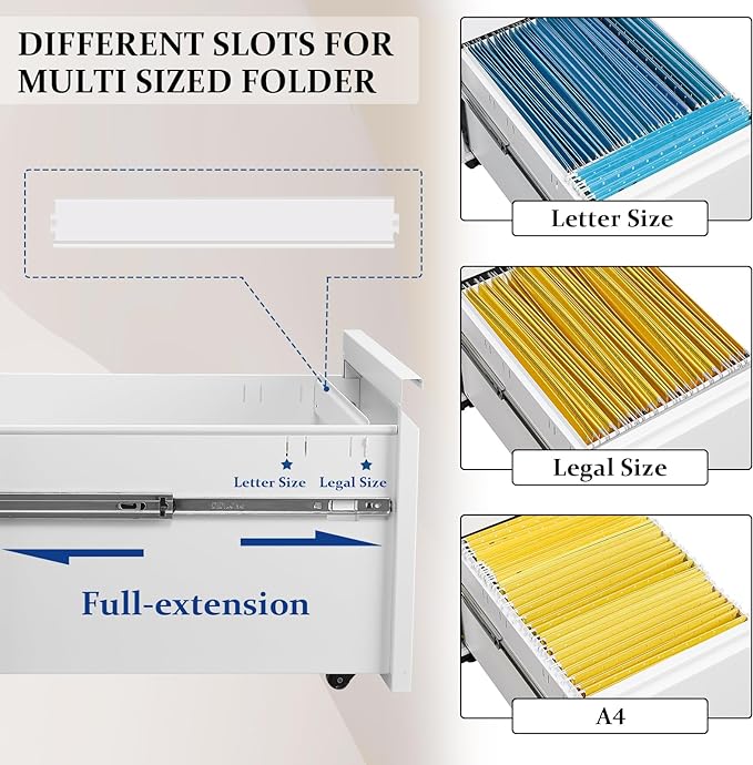 2 Drawer Mobile File Cabinet Top Storage Shelf, Rolling Metal Filing Cabinet for Legal & Letter File Anti-tilt Design with Lock Under Desk Office Drawers Fully Assembled Except Casters(Top ST W)