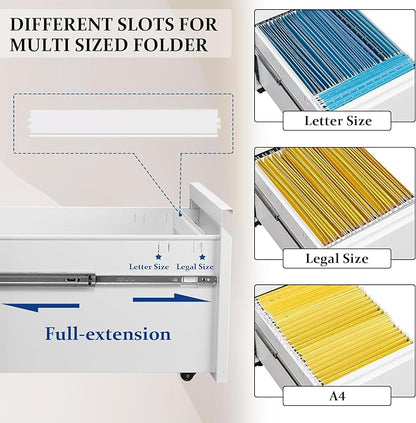 2 Drawer Mobile File Cabinet Top Storage Shelf, Rolling Metal Filing Cabinet for Legal & Letter File Anti-tilt Design with Lock Under Desk Office Drawers Fully Assembled Except Casters(Top ST W)