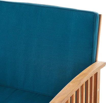 Christopher Knight Home Carolina Outdoor 4 Piece Patina Acacia Wood Sofa Conversation Patio Furniture Sets with Cushions, 27.50" D x 24.00" W x 33.25" H, Dark Teal/Brown