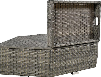6 Piece Outdoor Patio Furniture Set Conversation Sofa, All Weather Wicker L shaped Sectional Couch with Ottoman, Small Trays and Removable Cushions, for Garden Backyard, Beige