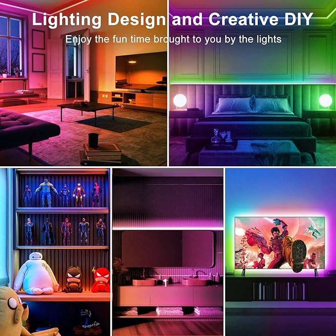 TJOY 200ft Long LED Strip Lights, Bluetooth Led Lights for Bedroom, Color Changing RGB Lighting with APP and Remote Control, Rope Lighting Indoor for Ceiling, Living Room Decor/65.6ft*3