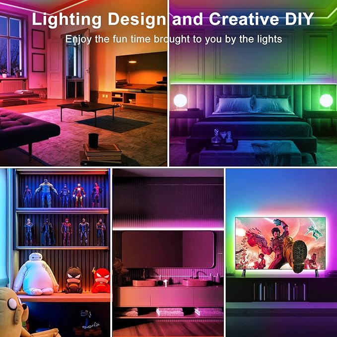 TJOY 100ft Bluetooth LED Strip Lights, Music Sync LED Lights Strip, RGB Color Changing LED Lights with Remote,Smart Phone APP Control, LED Lights for Bedroom,TV,Room DIY (APP+Remote +Mic)