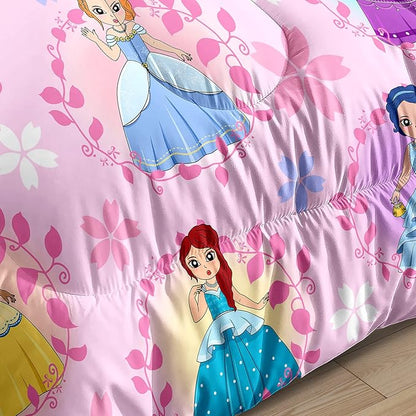 Princess Bedding Full Size Comforter Sets for Girls Bedroom Decor Pink Princess Full Quilt Set with 2 Pillowcases Cute Princess Comforter Set Girls Gifts