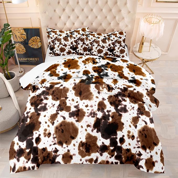 Tailor Shop Cow Print Bedding Sets King Size,Cow Print Comforter Set for Boys Teens Girls,Black White Queen Soft Microfiber Cowhide Bedding Set with 1 Comforter and 2 Pillowcases…