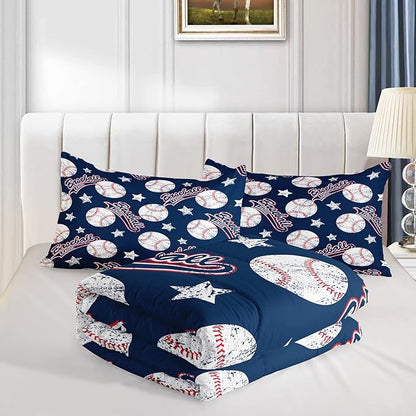 3D Baseballs Comforter Twin Size,Blue Baseball Kids Comforter Set,3Pcs Bedding Set Printed Comforter with 2 Pillowcases,Down Alternative,Soft and Lightweight,for All Seasons
