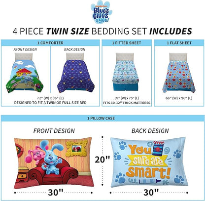 Franco Kids Bedding Super Soft Comforter and Sheet Set, 4 Piece Twin Size, Blues Clues