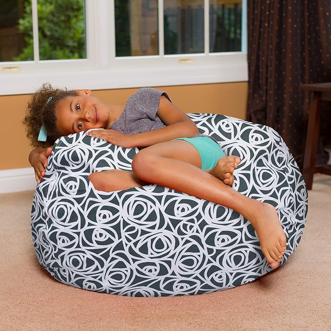 Posh Creations Bean Bag Chair for Kids, Teens, and Adults Includes Removable and Machine Washable Cover, 38in - Large, Canvas Roses Gray