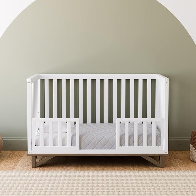 Storkcraft Santa Monica 5-in-1 Convertible Crib (White with Vintage Driftwood) – GREENGUARD Gold Certified, Modern Design, Two-Tone Baby Crib, Converts to Toddler Bed, Daybed and Full-Size Bed