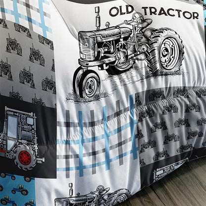 Axolotl Tractor Comforter Set Twin Size,Cartoon Truck Car Comforter Set for Boys,Farm Excavator Bedding Set with Old Tractor for Kids Boys Teens Adult All Season,1 Quilt 2 Pillowcases