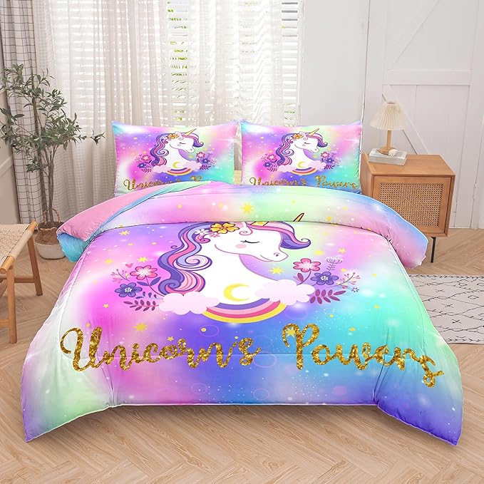 Tailor Shop Unicorn Comforter Sets Twin Size,Unicorn Bedding Sets for Girls Kids Teens with 1 Pillowcase…