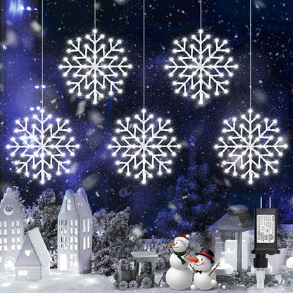 Brightown 2 Pack Christmas Snowflake Icicle Lights Outdoor - Plug-in 23.6ft 10 Drops 480LED Snowflake Window Lights, Connectable for Indoor Outdoor Porch Eaves Rooftops Christmas Decoration