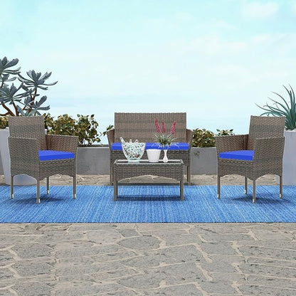 Patio Furniture, 4 Piece Conversation Set, Outdoor Wicker Rattan Table and Chairs, Sectional Sofa with Thick Cushion for Garden, Yard, or Porch, Light Brown