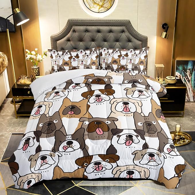 Kawaii Dog Comforter Queen Size,Dogs Comforter Set for Kids Teens Girls Boys,3Pcs Bedding Set Printed Comforter with 2 Pillowcases,Down Alternative,Soft and Lightweight，Queen Size