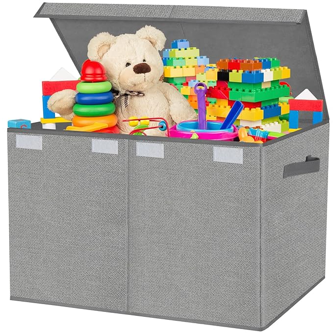 homyfort Large Toy Box Chest for Kids Boys,Collapsible Toy Bin Storage Organizer Basket with Lids for Blanket,Toys,Toddler,Nursery,Playroom (Grey)