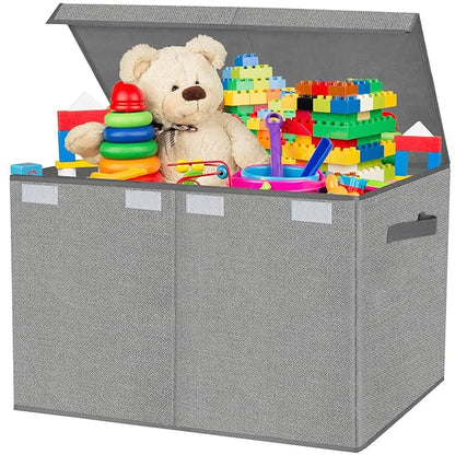 homyfort Large Toy Box Chest for Kids Boys,Collapsible Toy Bin Storage Organizer Basket with Lids for Blanket,Toys,Toddler,Nursery,Playroom (Grey)
