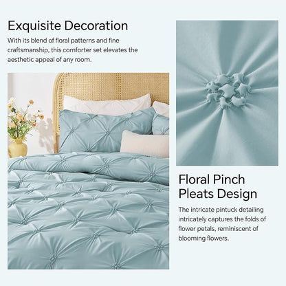 BEDELITE Light Blue Twin Comforter Set for Girls - 2 Peices Boho Pintuck Bedding Comforter Sets, Lightweight Soft & Warm Twin Bedding Sets with 1 Pillowcase for All Season