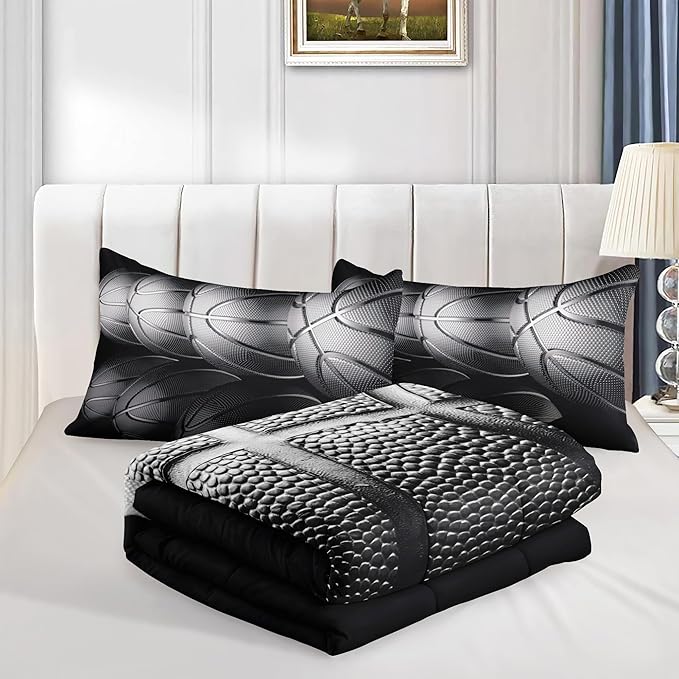 Basketball Comforter Sets,6 PCS Basketball Bedding Set for Boys,Kids Comforter Sets for Boys,Twin Black and Grey Comforter Sets for Boys,Bed in A Bag with Sheets(Twin-6 Pieces)
