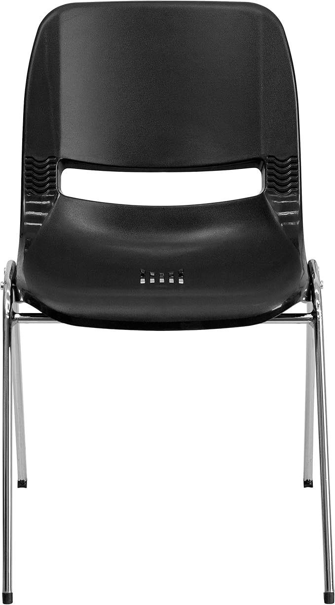 Flash Furniture HERCULES Series 661 lb. Capacity Black Ergonomic Shell Stack Chair with Chrome Frame and 16'' Seat Height
