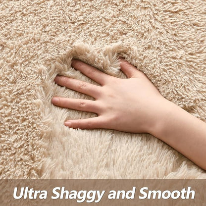 Super Soft Fluffy Shaggy Rugs for Living Room Bedroom, Fuzzy Plush Area Rugs for Girls Kids Room Nursery Home Decor, Furry Dorm Rug Cute Non-Slip Indoor Floor Carpet 5x8 Feet, Beige