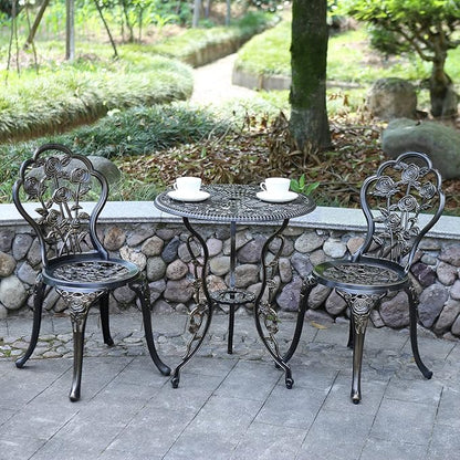 Patio Bistro Set.Rust-Resistant Cast Aluminum Bistro Table Set with Umbrella Hole for Backyard (Rose Copper)