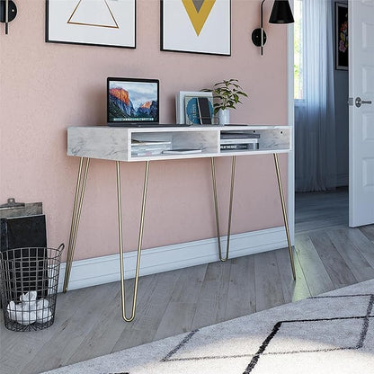 Novogratz Athena Computer Desk with Storage, White Marble