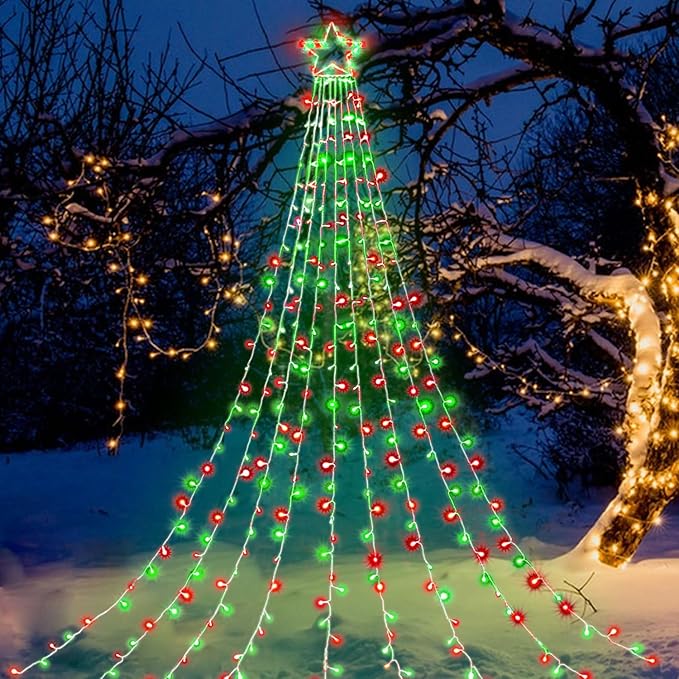 PUHONG Christmas Decoration Outdoor Star String Lights,320 LED Christmas Lights[8 Modes & Waterproof], Lighted Christmas Star for Halloween Xmas New Year Holiday (IronStar-Red+Green)
