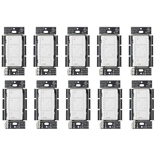 Lutron Caseta Original Smart Dimmer Switch (Lutron Smart Hub Required), for LED Lights, 150 Watt, Single-Pole/3-Way, No Neutral Required, PD-6WCL-WH 10-PACK, White, 10 Pack