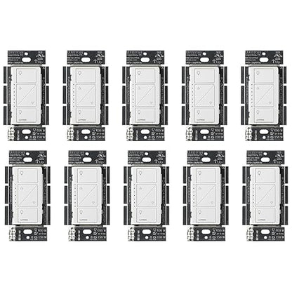 Lutron Caseta Original Smart Dimmer Switch (Lutron Smart Hub Required), for LED Lights, 150 Watt, Single-Pole/3-Way, No Neutral Required, PD-6WCL-WH 10-PACK, White, 10 Pack