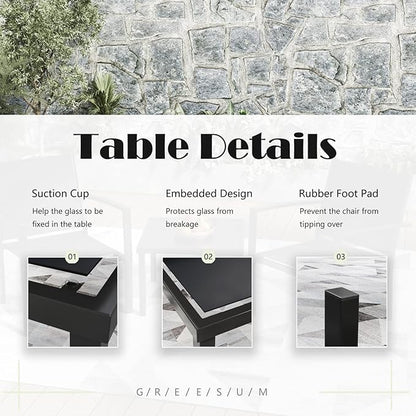 Greesum 3 Pieces Patio Furniture Set Outdoor Conversation Textilene Fabric Chairs for Lawn, Garden, Balcony, Poolside with A Glass Coffee Table, Black