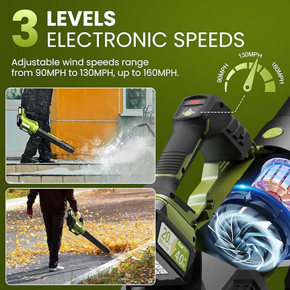 Leaf Blower Cordless, 580CFM/160MPH & 3 Speed Levels, Electric Cordless Leaf Blower with 2 * 4.0Ah Battery Powered, Blowers for Lawn Care, Blower with Extension Nozzle