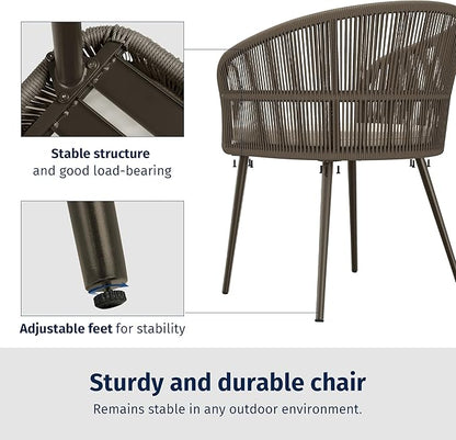 EAST OAK Breezeway Patio Furniture Set, 3-Piece Outside Bistro Set Handwoven Rattan Wicker Chairs with Waterproof Cushions, Tempered Glass Table, Outdoor Conversation Set for Porch, Coffee & Beige