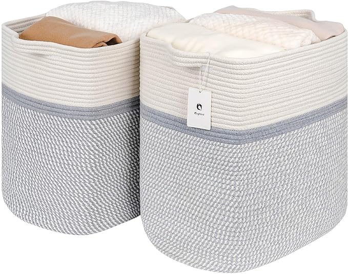 Rectangle Woven Baskets for Storage, Cotton Basket Large Blanket Basket, Laundry Nursery Rope Basket Living Room, Toy Storage Tall Laundry For Organizing, Large Baskets Clothes Collapsible