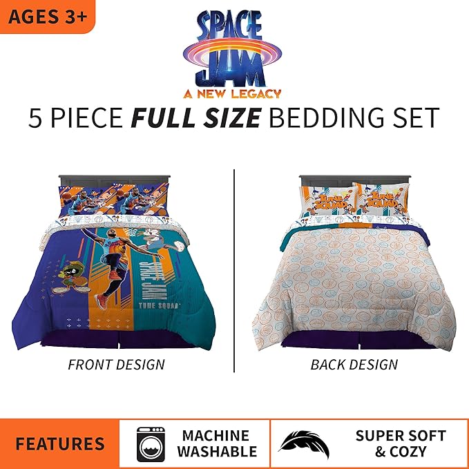 Franco Kids Bedding Super Soft Comforter and Sheet Set, 5 Piece Full Size, Space Jam 2 A New Legacy