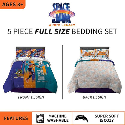 Franco Kids Bedding Super Soft Comforter and Sheet Set, 5 Piece Full Size, Space Jam 2 A New Legacy