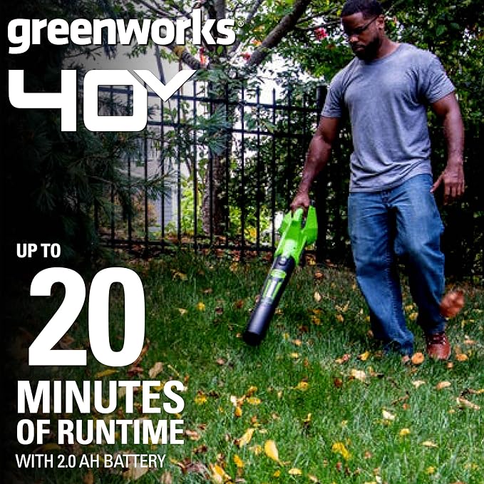 Greenworks 40V (100 MPH / 350 CFM) Cordless Axial Leaf Blower, 2.0Ah Battery and Charger Included