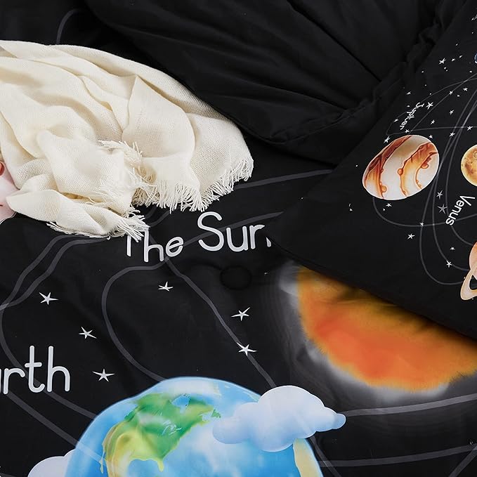 Solar System Comforter Set Queen Universe Planets Theme Bedding Set 3 Pieces 1 Space Comforter and 2 Pillow Shams for Boys Girls Kids Ultra-Soft Microfiber All Seasons for Bedroom Sofa