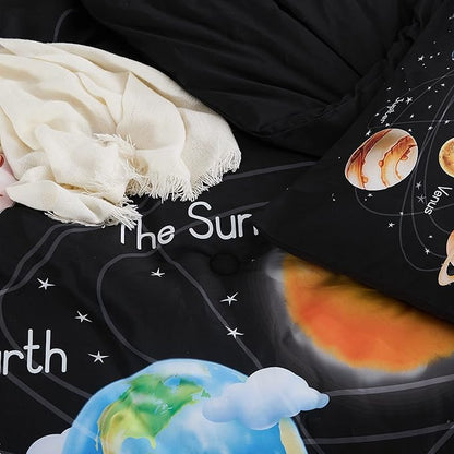 Solar System Comforter Set Queen Universe Planets Theme Bedding Set 3 Pieces 1 Space Comforter and 2 Pillow Shams for Boys Girls Kids Ultra-Soft Microfiber All Seasons for Bedroom Sofa