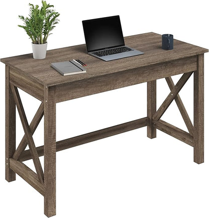 Lavish Home Writing Desk with X-Pattern Legs for Office, Bedroom, Computer, or Craft Table, 47-Inch Long, Light Tan Woodgrain
