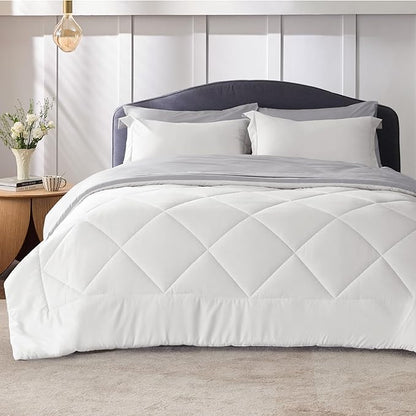 Bedsure Ivory Full Size Comforter Set - 7 Pieces Reversible Full Bed in a Bag, Full Bed Set Ivory and Grey with Comforters, Sheets, Pillowcases & Shams